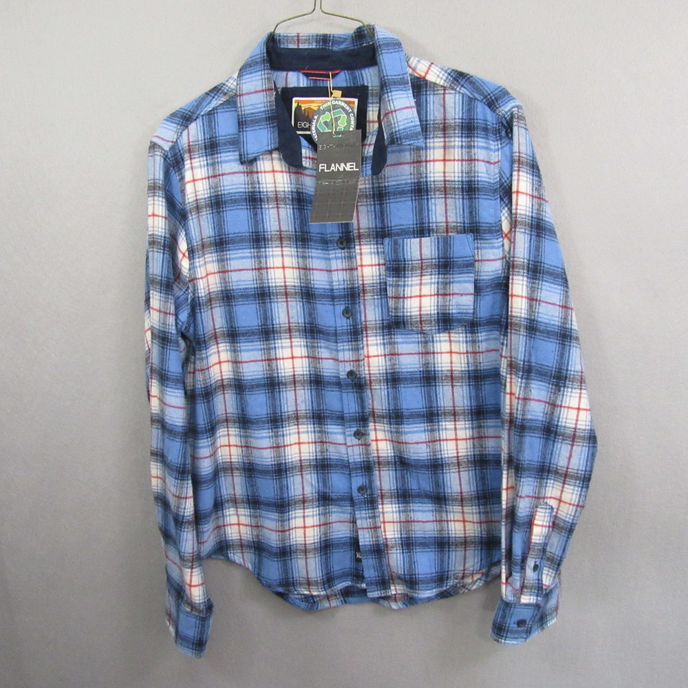 Eight Avenue Mens Button Up Shirt L Blue Plaid Flannel Long Sleeve